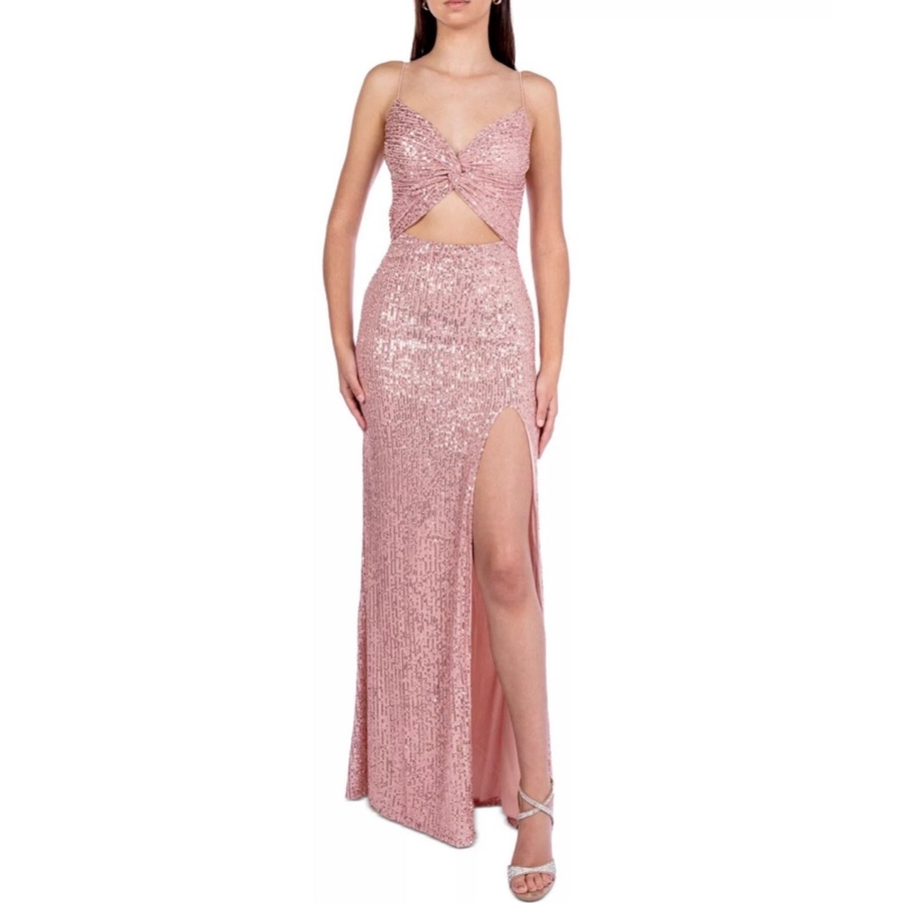 Sequin Cutout Midriff Mermaid Dress Gown